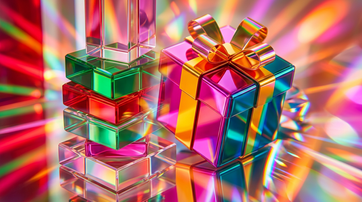 Festive perfume bottles arranged with holiday decorations and sparkling lights