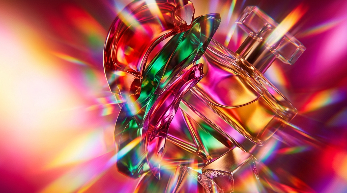Luxury fragrance bottles on a dark, moody background