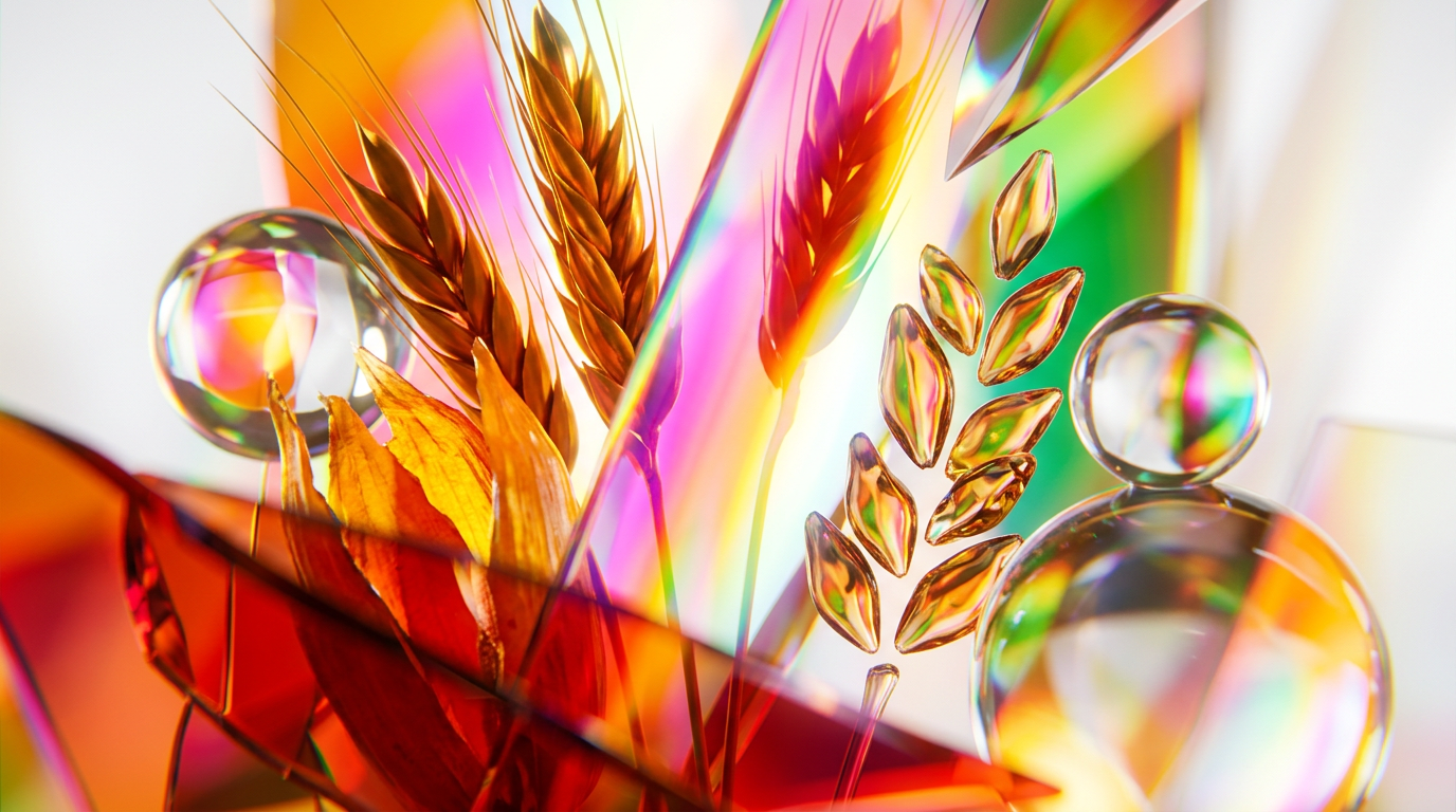 Autumnal harvest setting with warm tones and fragrance bottles