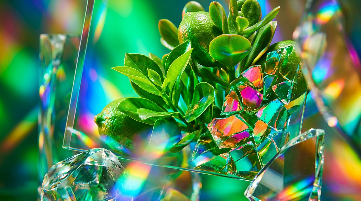Fresh green botanical fragrance ingredients and dewy leaves