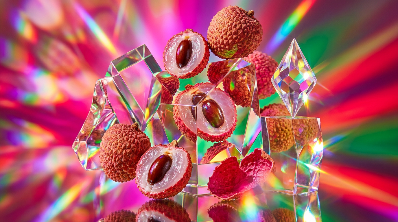 Exotic lychee fruit and aromatic perfume ingredients