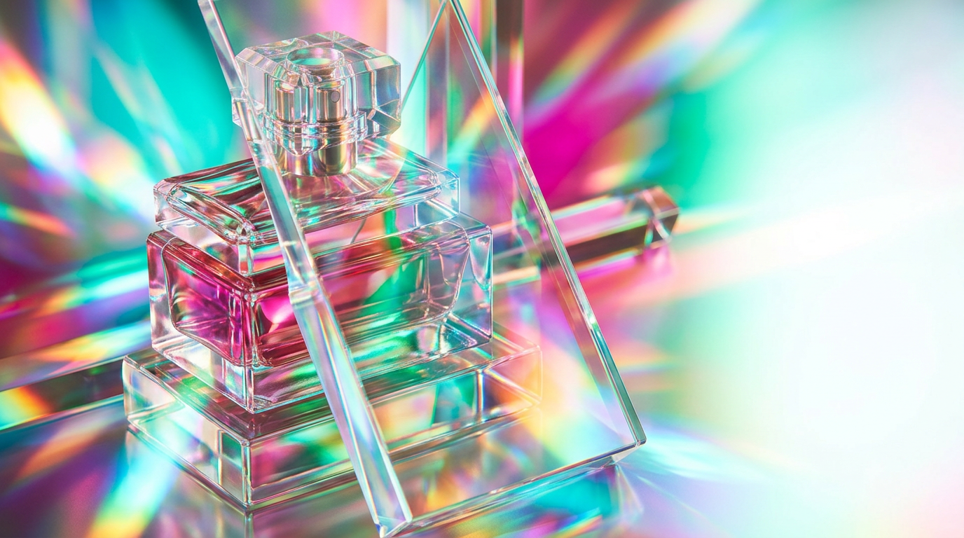 Artisanal perfume bottles arranged for layering on a marble surface