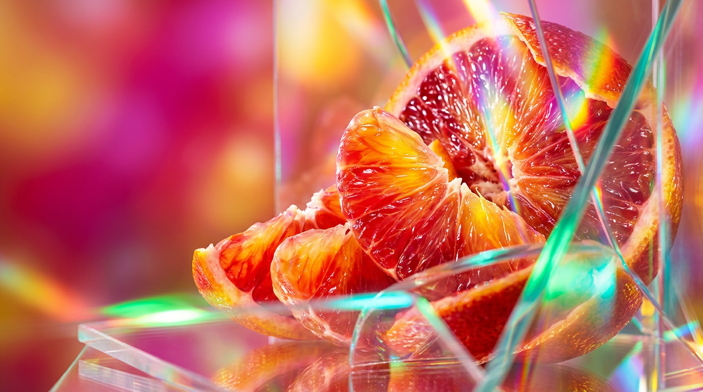 Blood Oranges perfume bottle on a sleek surface