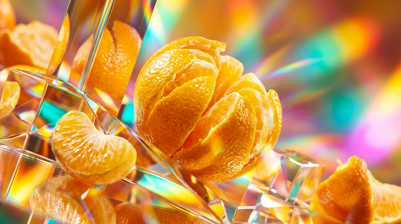 Fresh yellow mandarins on a branch representing dewy morning freshness