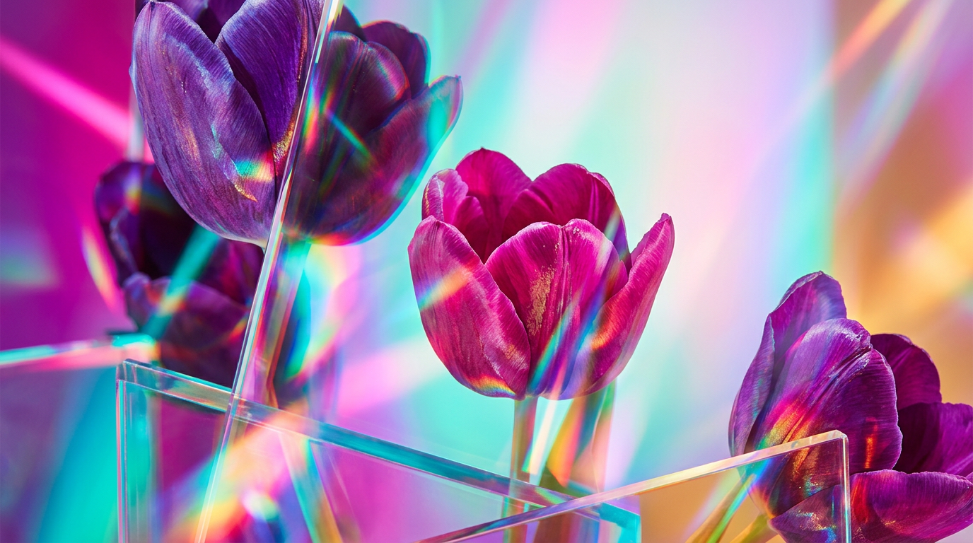 An atmospheric shot of a deep purple tulip with dark chocolate and plum accents