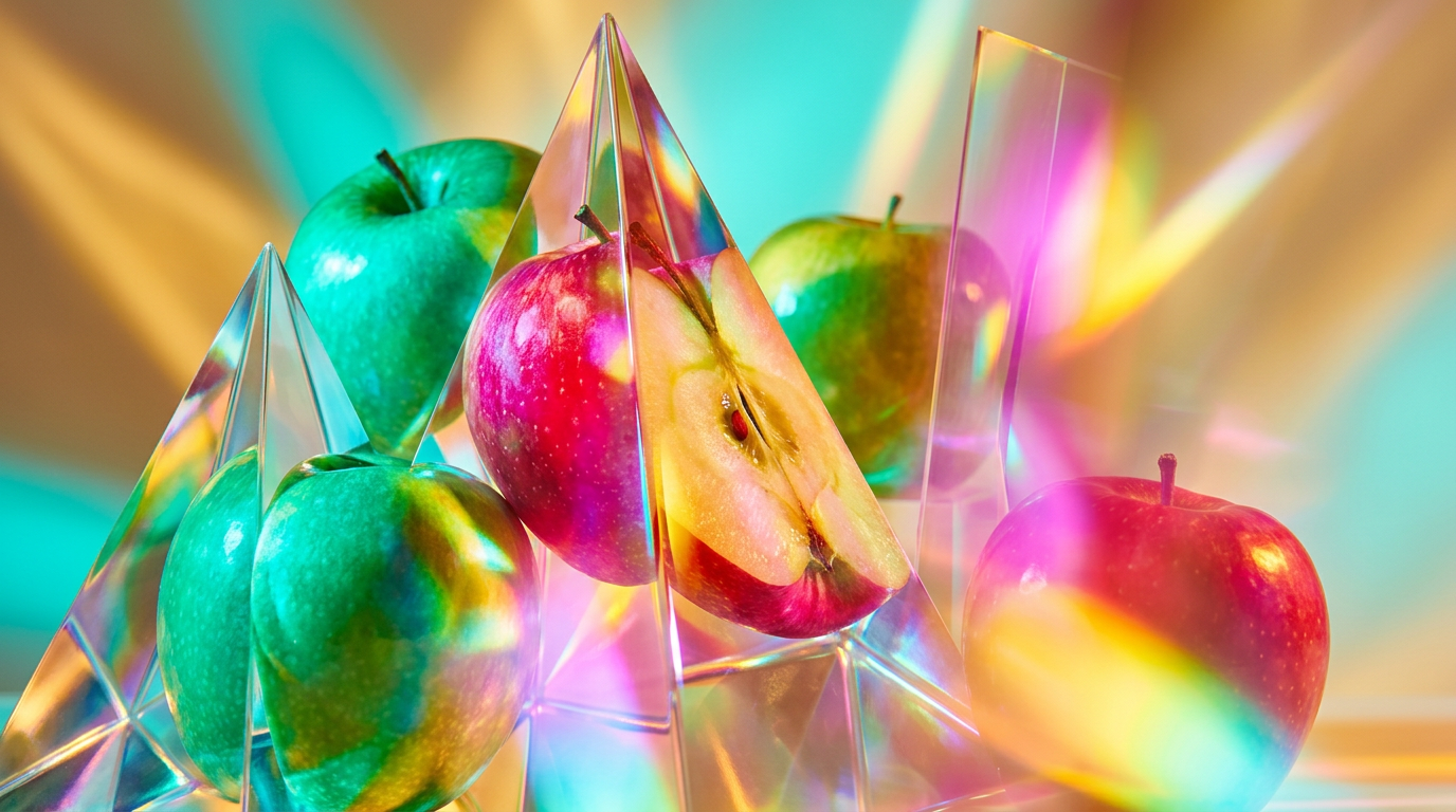 Artisanal fragrance bottles in a bright, playful setting