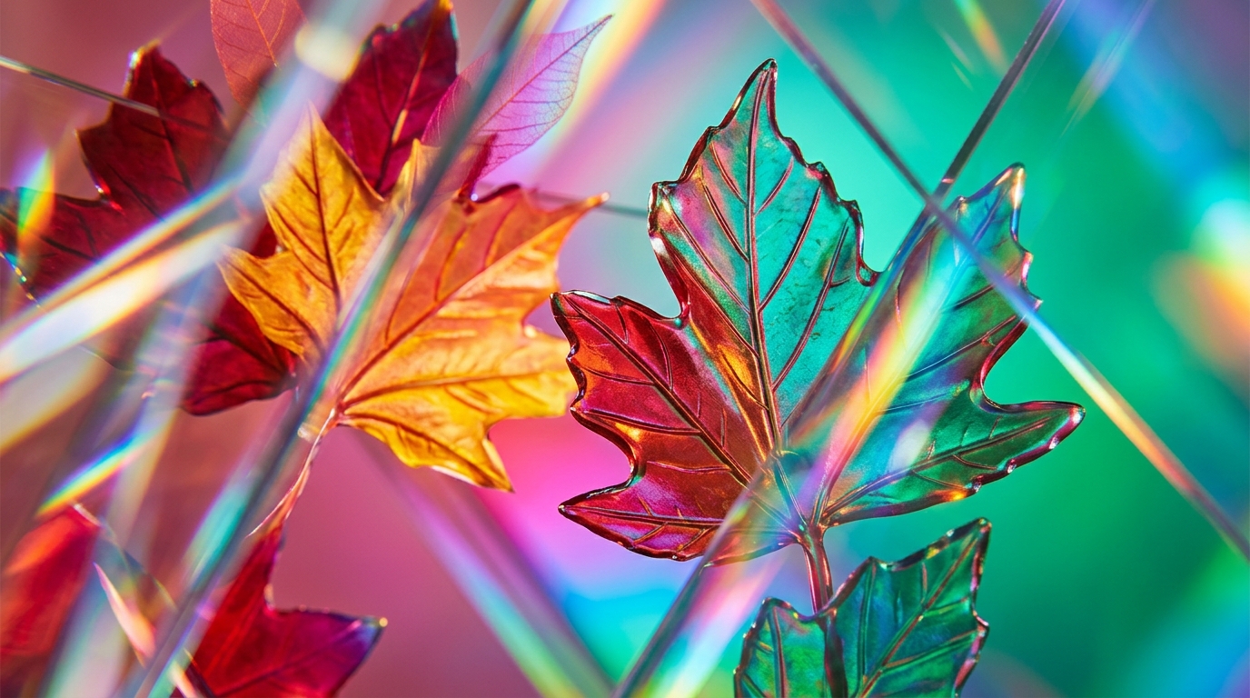 Crisp autumn leaves and a bottle of fragrance representing fall scents