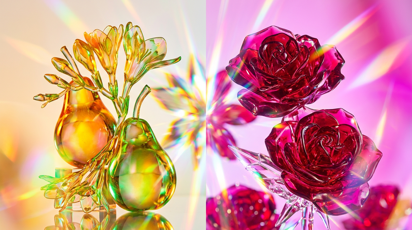 An elegant display of luxury floral fragrances and botanical ingredients