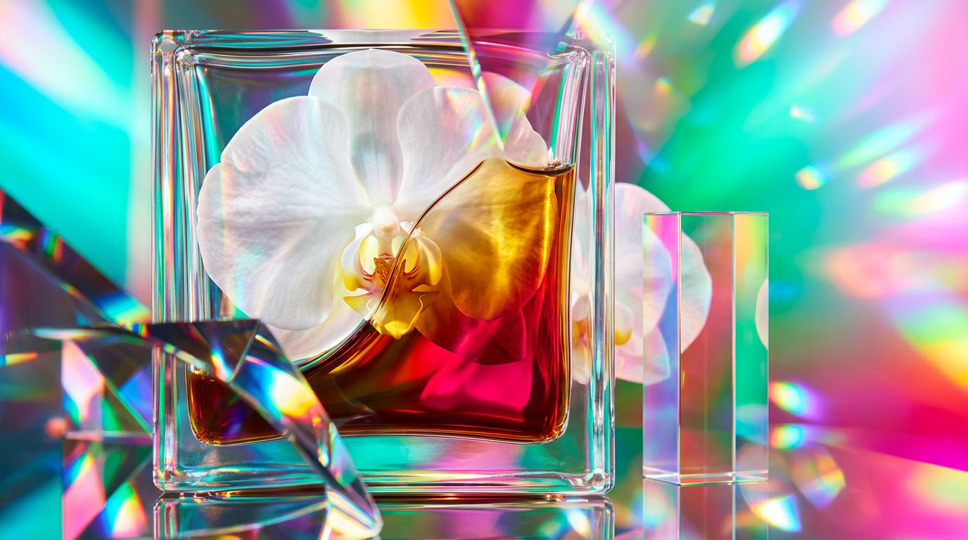 Romantic evening setting with a bottle of White Orchid Espresso perfume