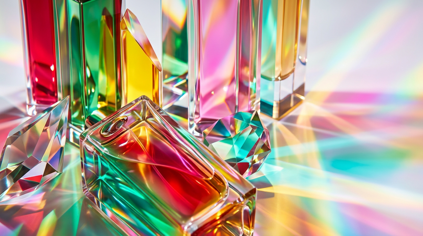 Luxury perfume bottles arranged as gifts on a marble tabletop