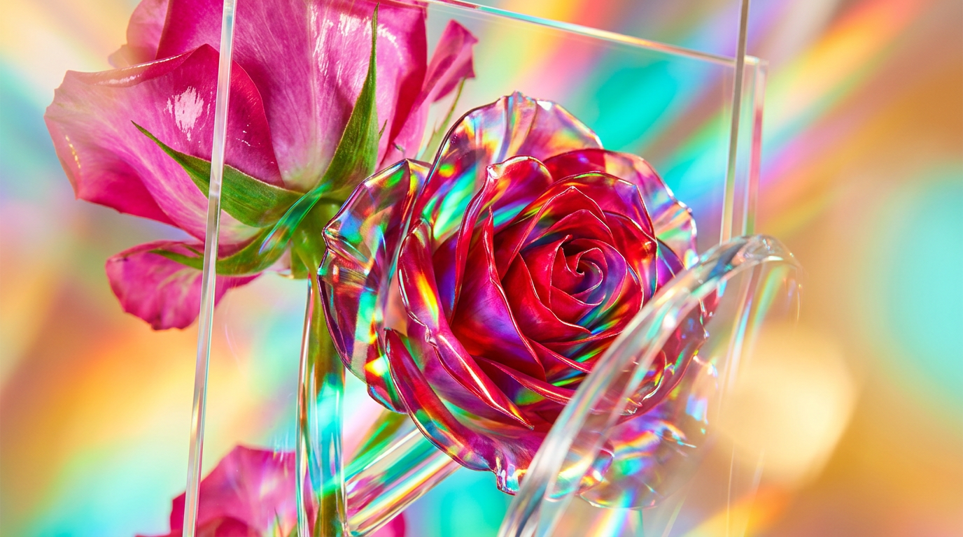 Exquisite rose petals and perfume bottles reflecting luxury fragrance