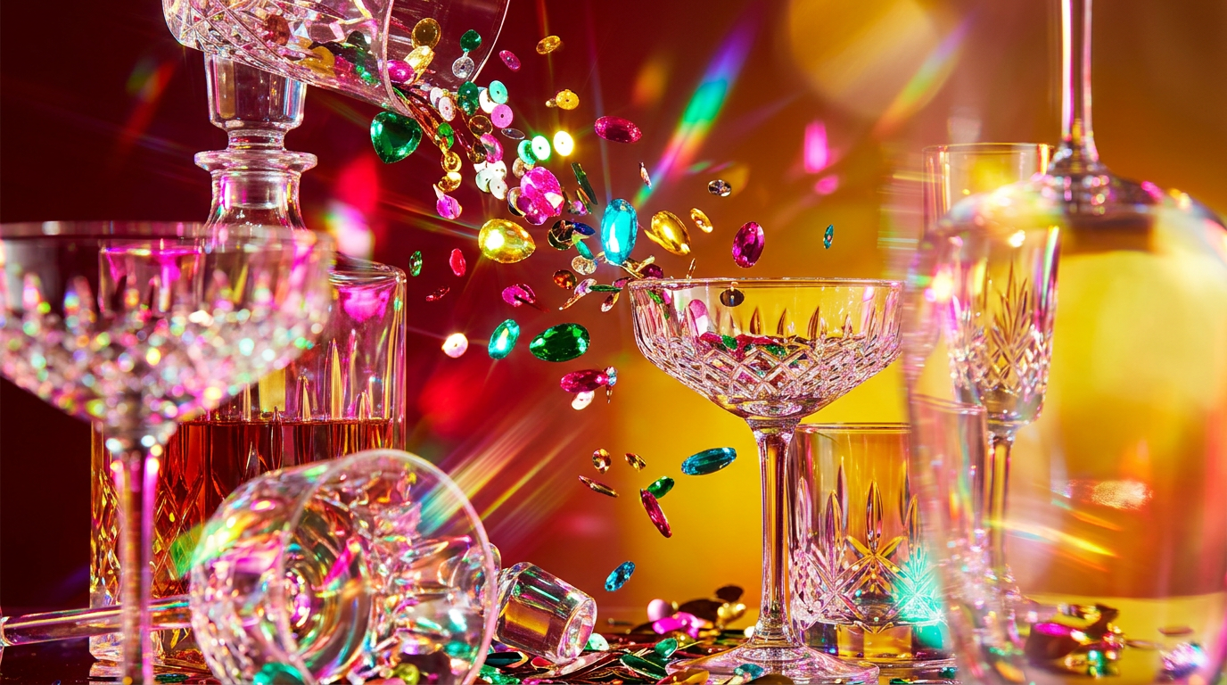 Elegant evening celebration with sophisticated fragrance bottles