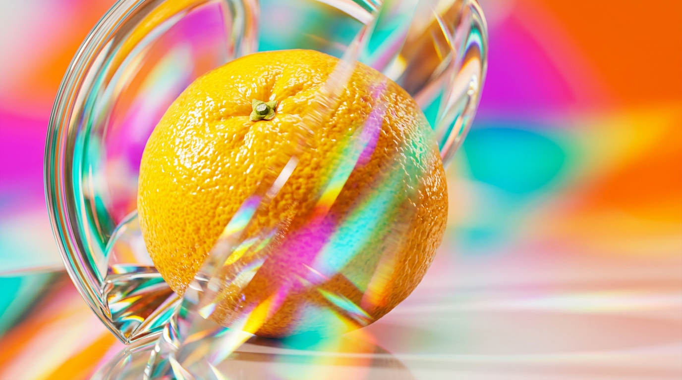 An artistic arrangement of citrus fruits and luxury perfume bottles representing fragrance layering