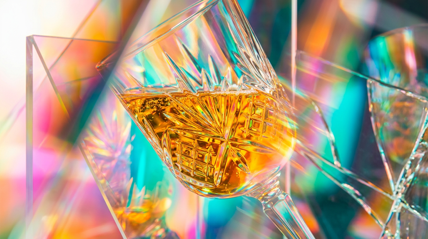 Sparkling champagne glasses and vibrant perfume bottles at a garden party