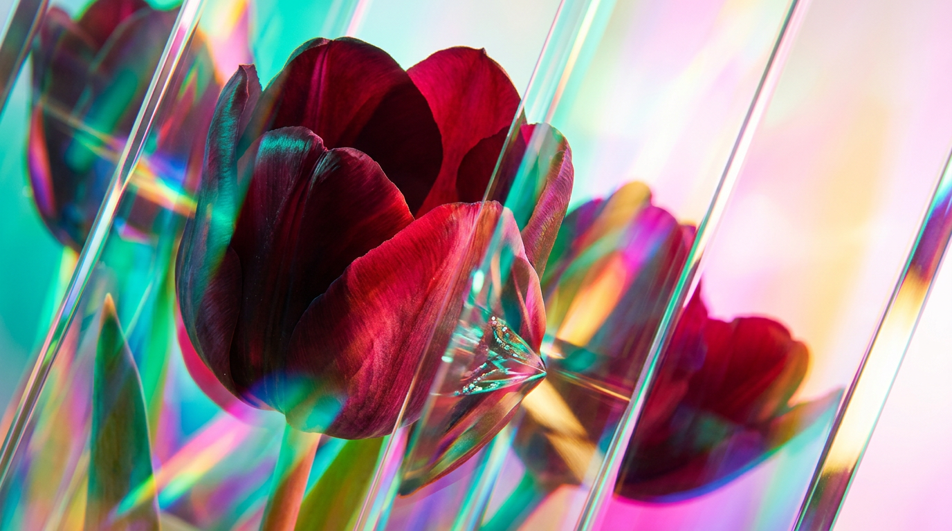 An elegant bottle of Black Tulip perfume set against a moody floral background