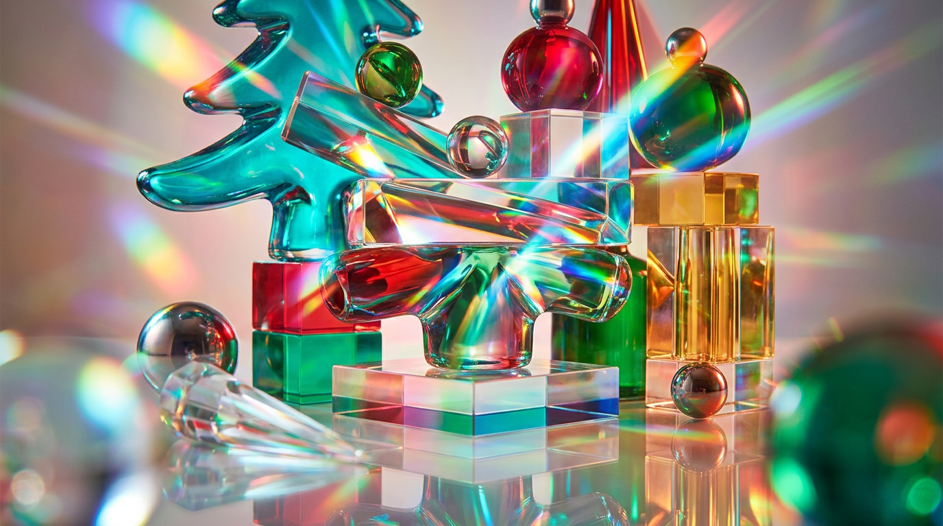 Festive perfume bottles arranged on a winter-themed table with gold accents