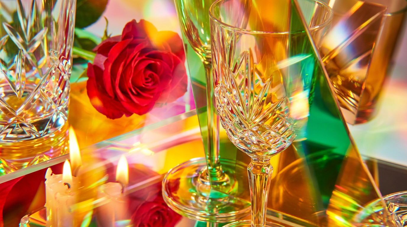 Romantic dinner setting with elegant perfume bottle
