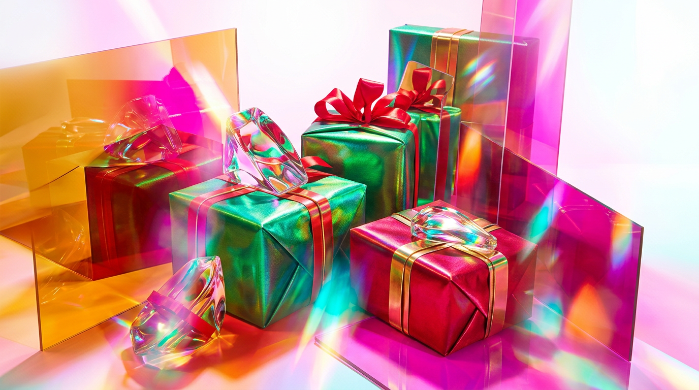 Festive Christmas fragrance gifts and perfume bottles on a holiday background