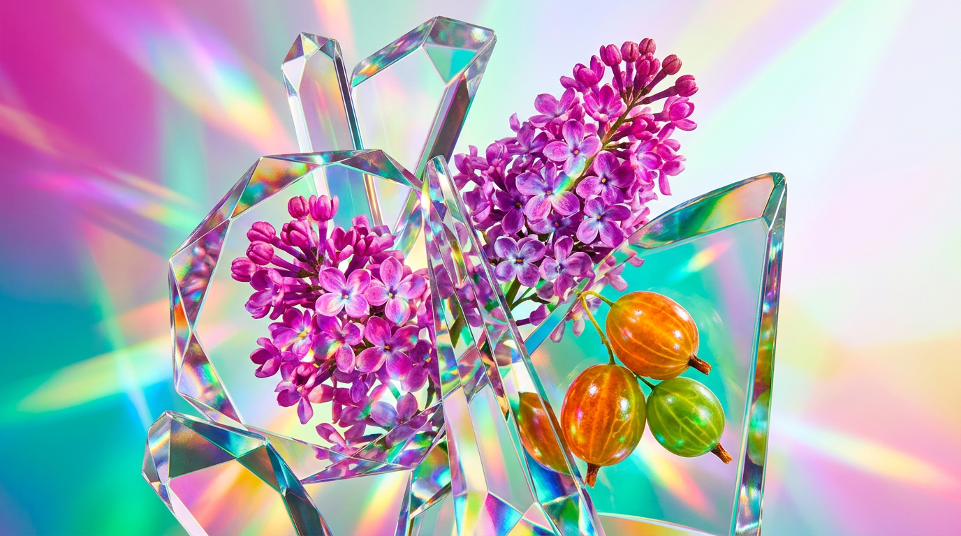 A vibrant display of spring florals and tart gooseberries representing a spring scent awakening