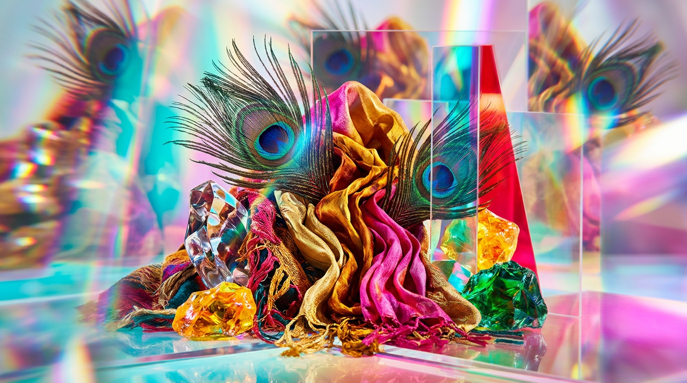 A decadent and bohemian perfume bottle resting on velvet fabric with scattered flower petals
