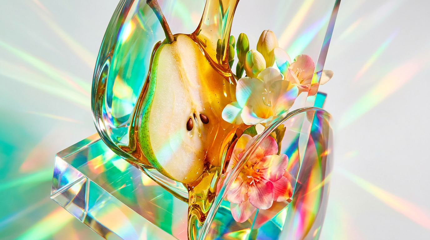 Luxury perfume bottles reflecting a fruity and floral aesthetic