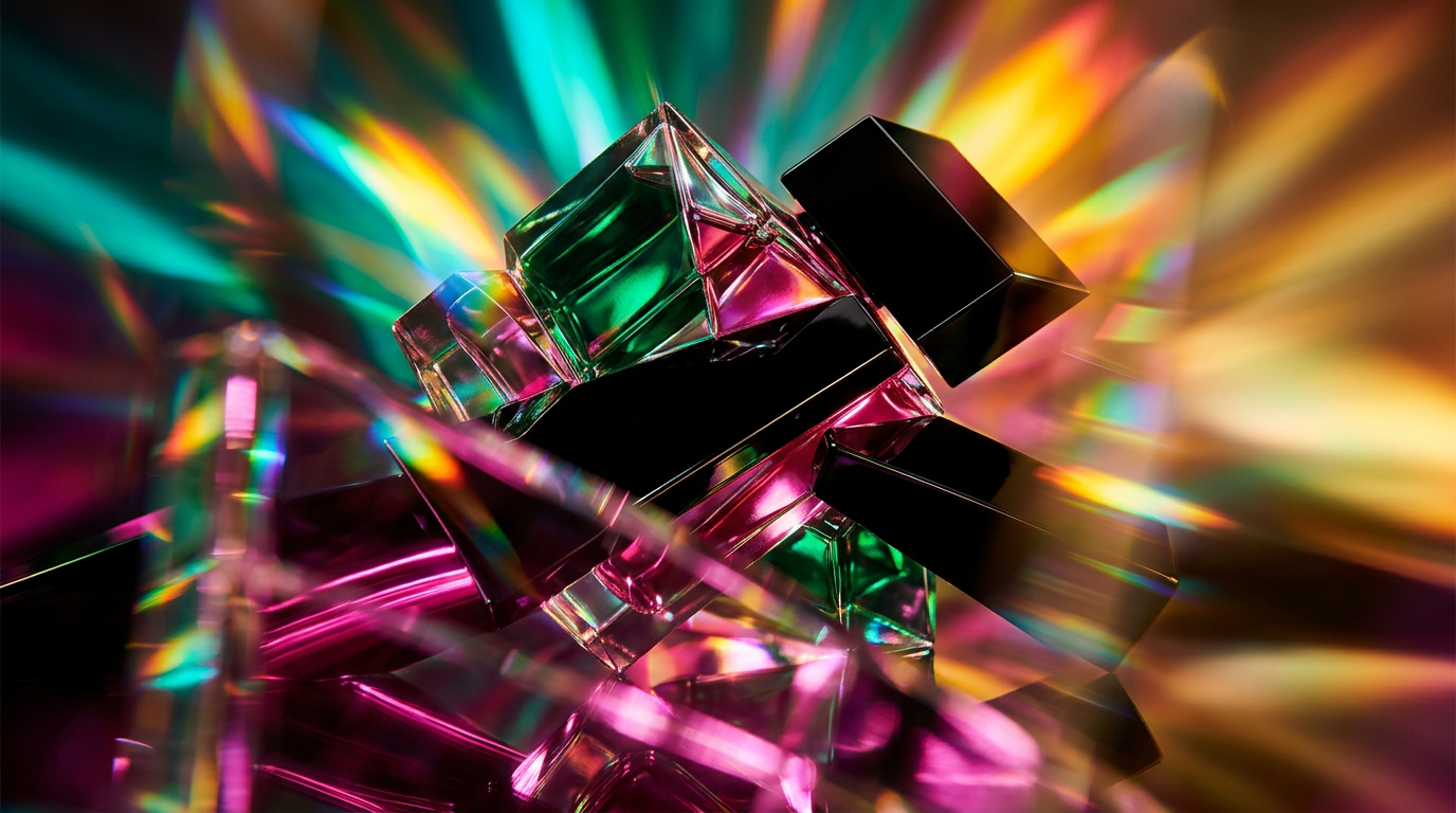 An opulent display of Fragrance Noir bottles on a dark marble surface