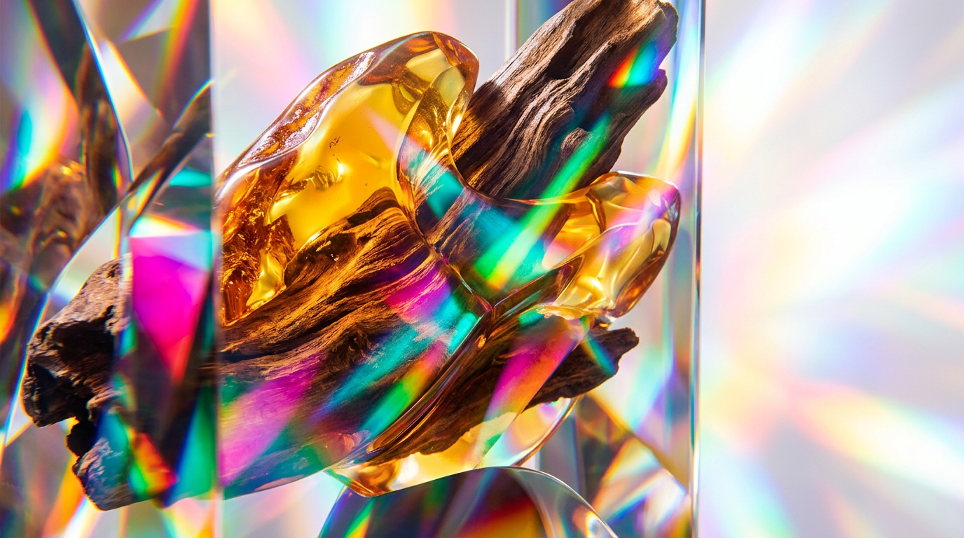 An opulent display of amber resin and oud wood representing Amber Oud Ahad