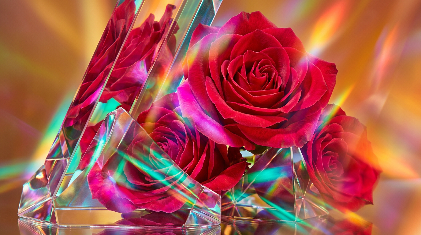 Romantic red roses and luxury perfume bottles for Valentine's Day