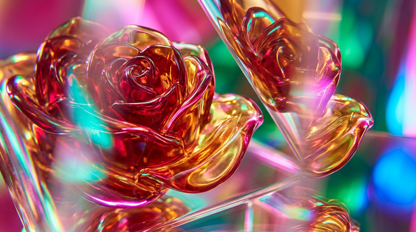 An elegant display of rose-based fragrances with amber and floral accents