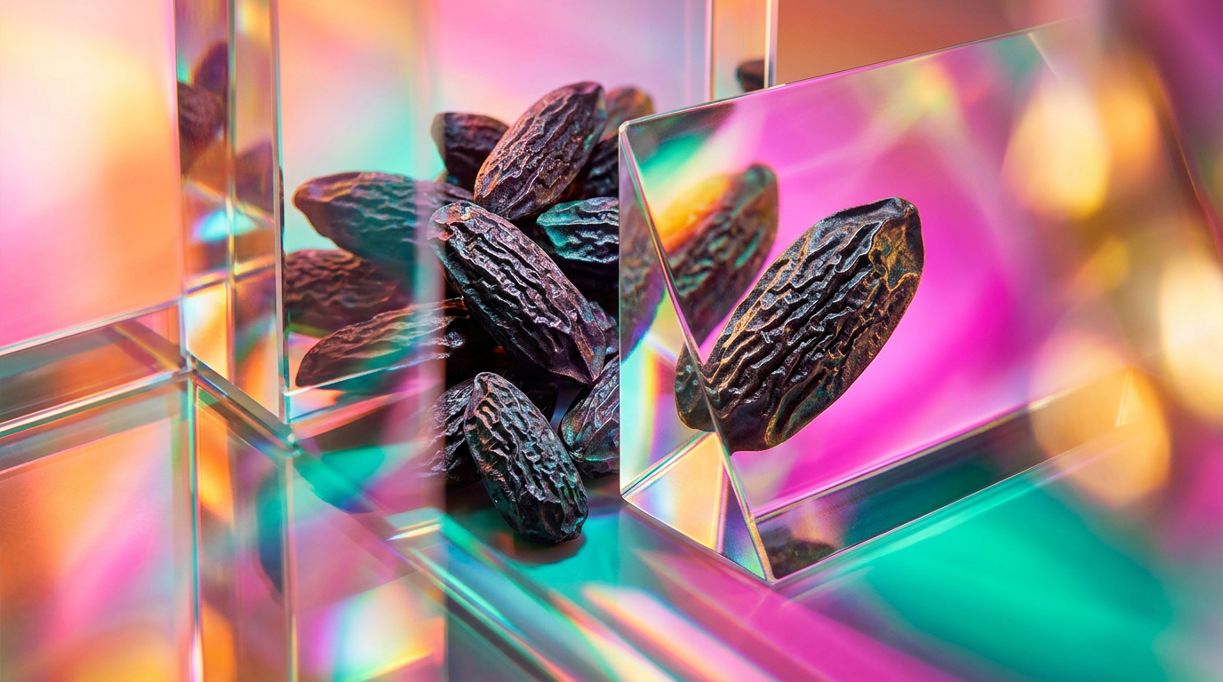 An artisanal arrangement of dark tonka beans and aromatic spices in a luxury setting