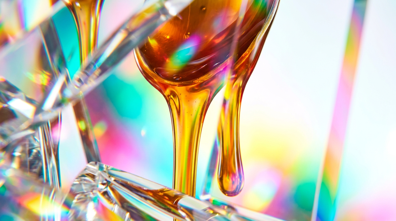 A decadent bottle of Salt Caramel fragrance among golden silk and sea salt crystals