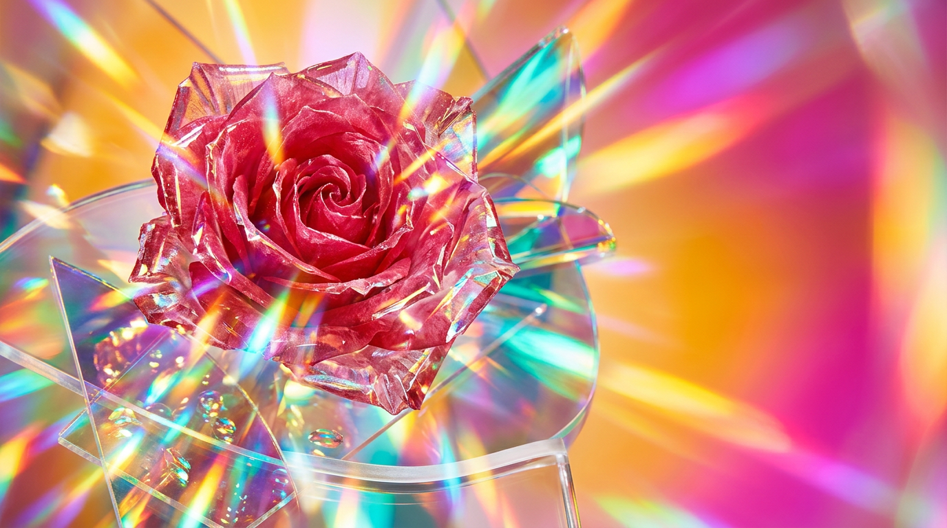 A crystalline rose garden at dawn representing Rose Dew notes