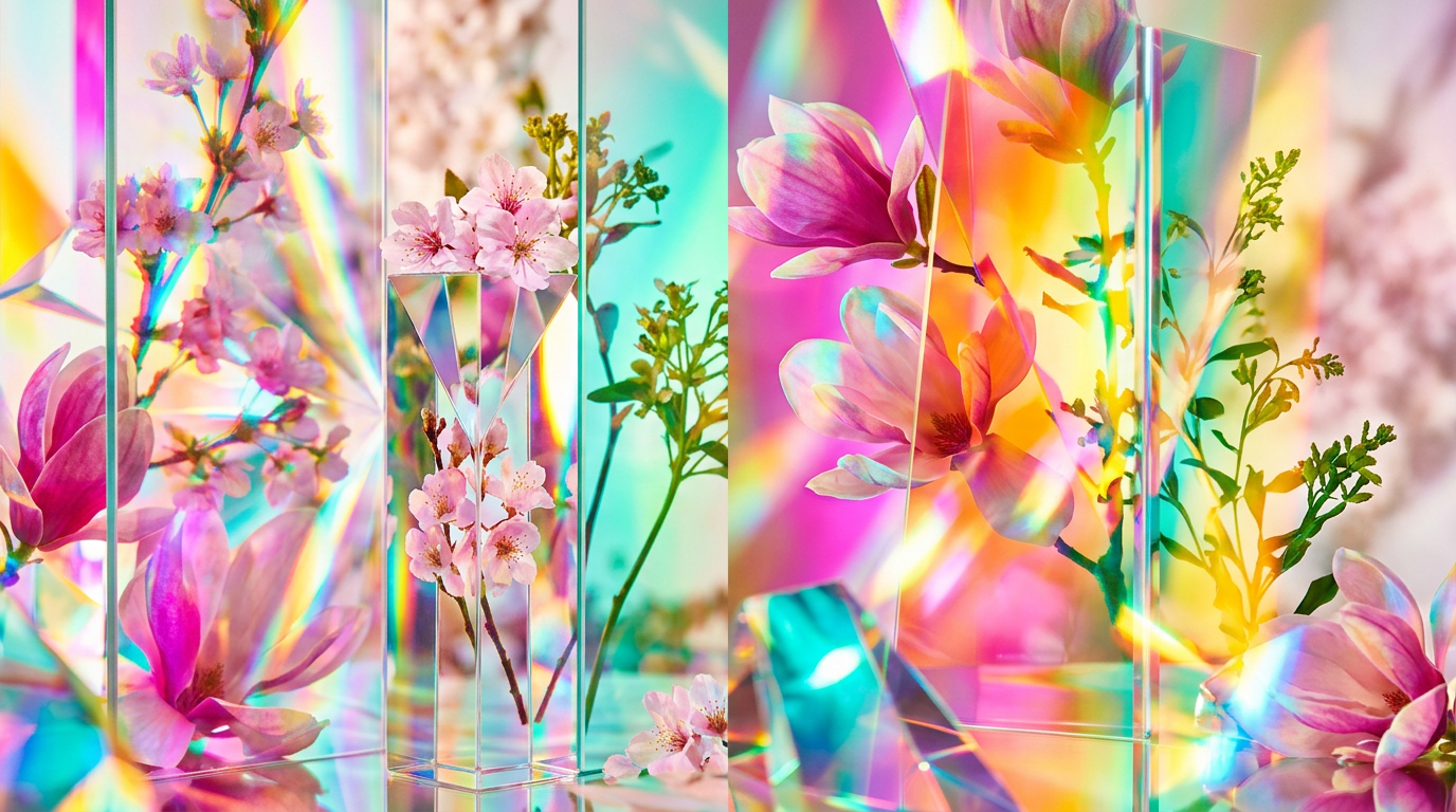 Fresh spring flowers and Shay & Blue perfume bottles on a sundrenched table