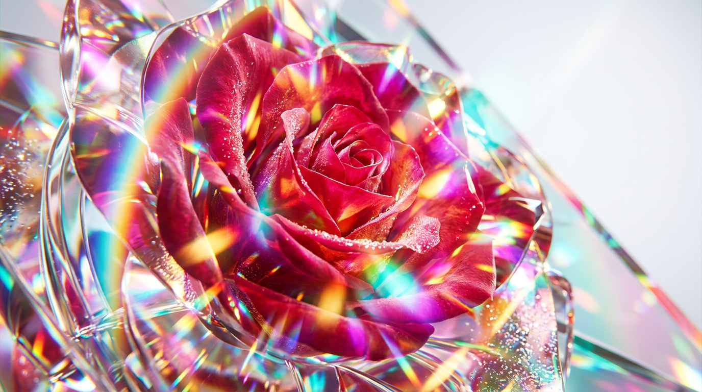 A luminous rose garden at dawn, representing the morning light scent aesthetic