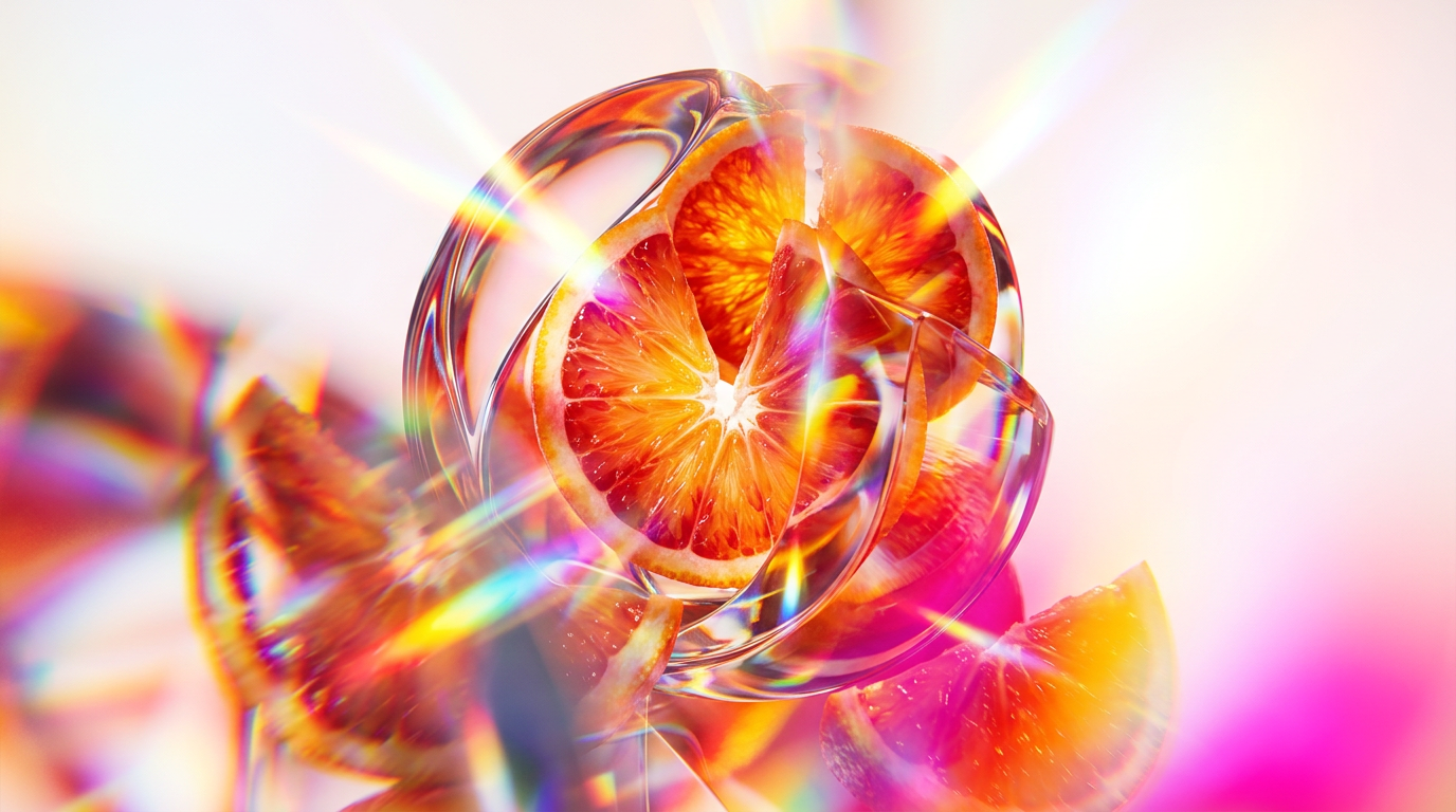 Shay & Blue Blood Oranges and citrus elements on a professional fragrance display