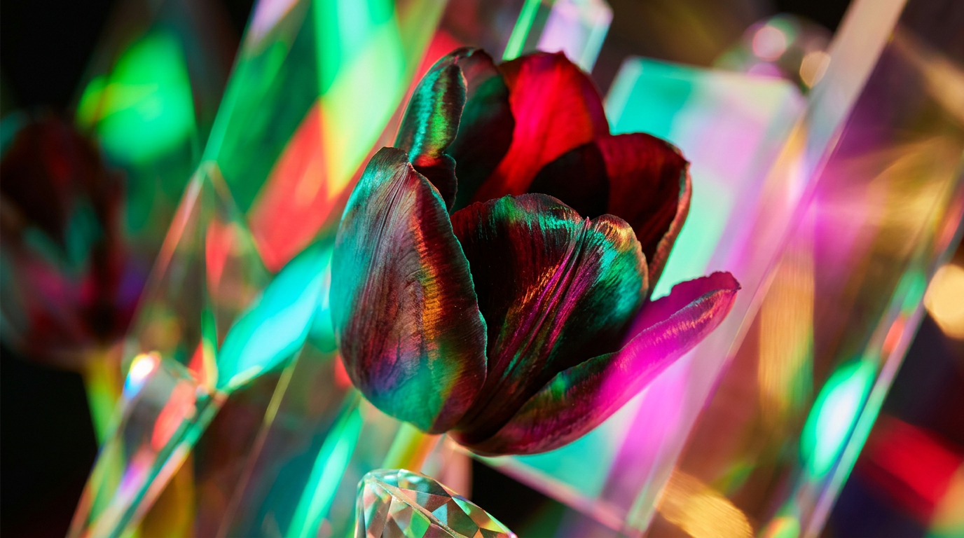 An elegant dark floral arrangement representing Black Tulip's evening aesthetic