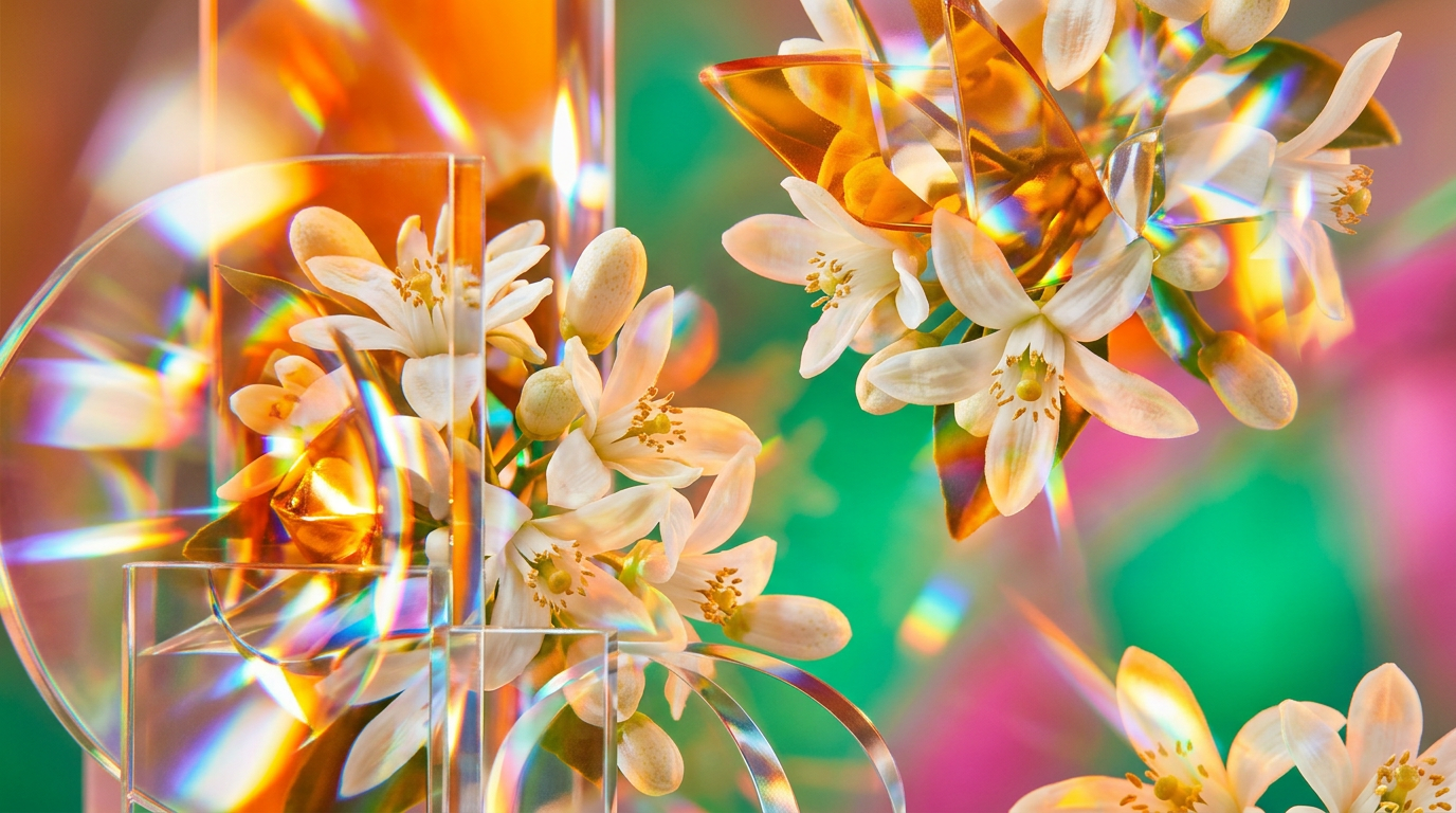 Bright orange blossoms on a sun-drenched branch