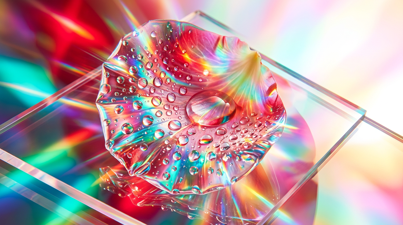 A crystalline rose reflecting morning light in a garden