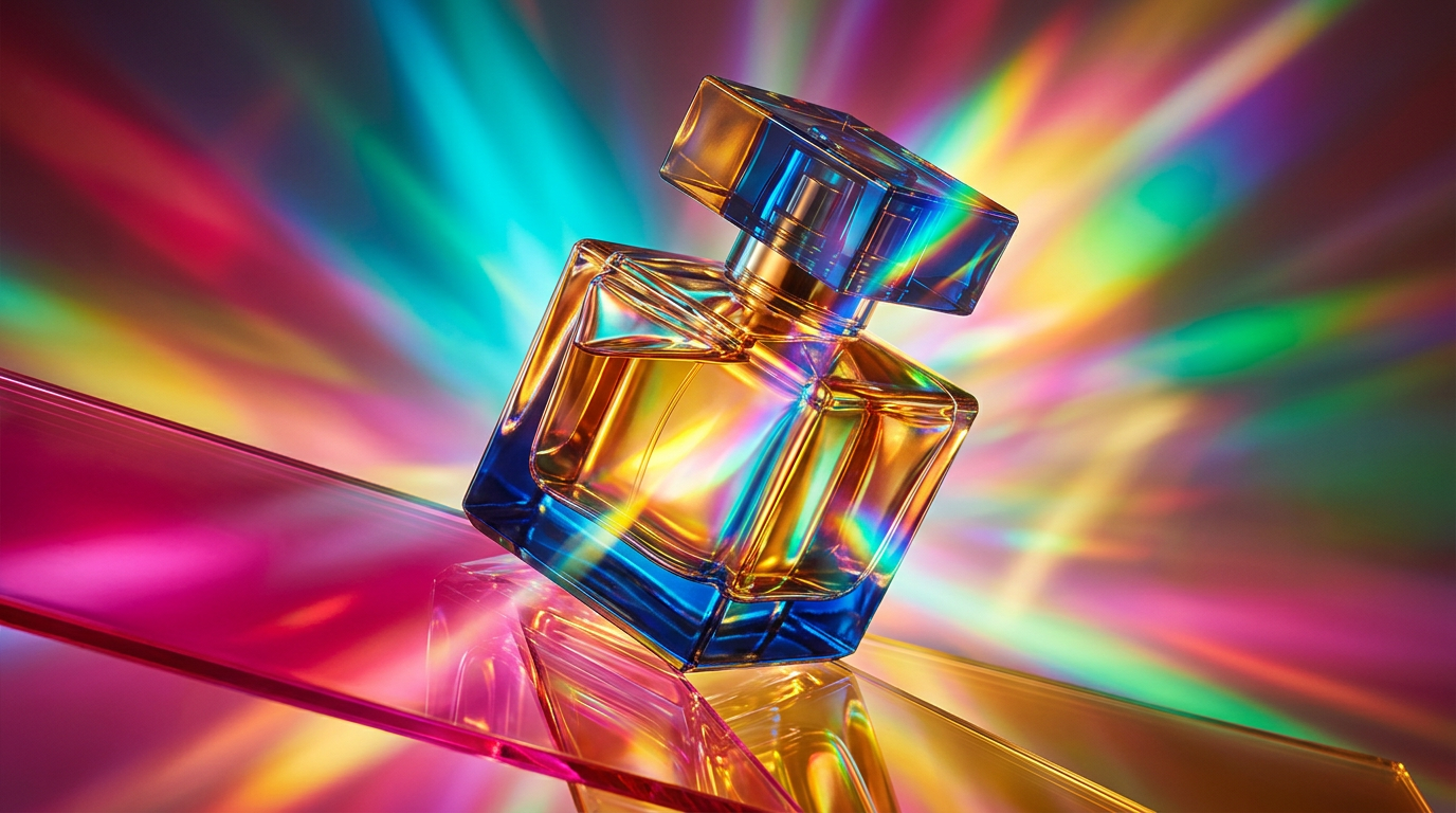 A collection of elegant fragrance bottles against a moody evening backdrop
