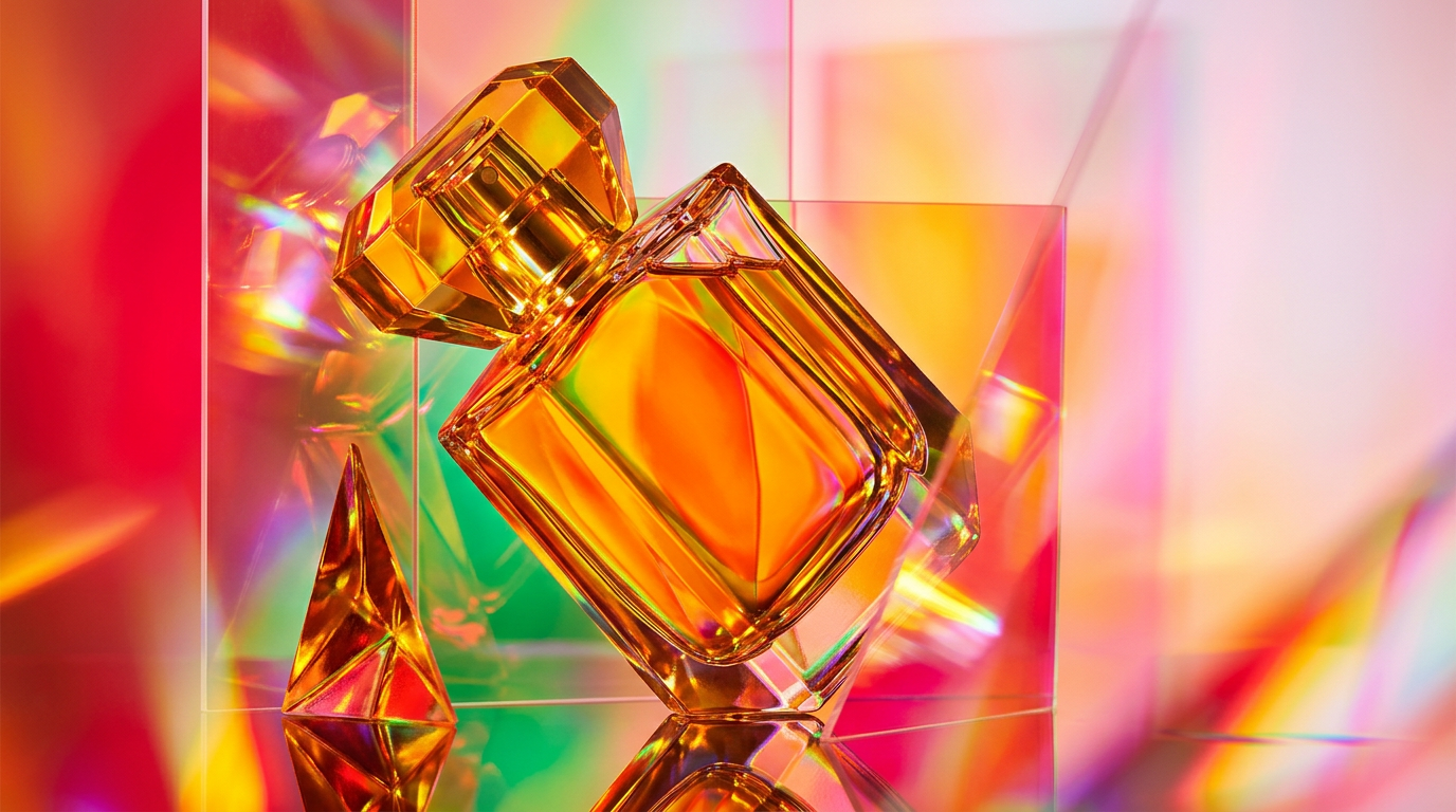 A collection of warm holiday fragrances on a festive wooden table