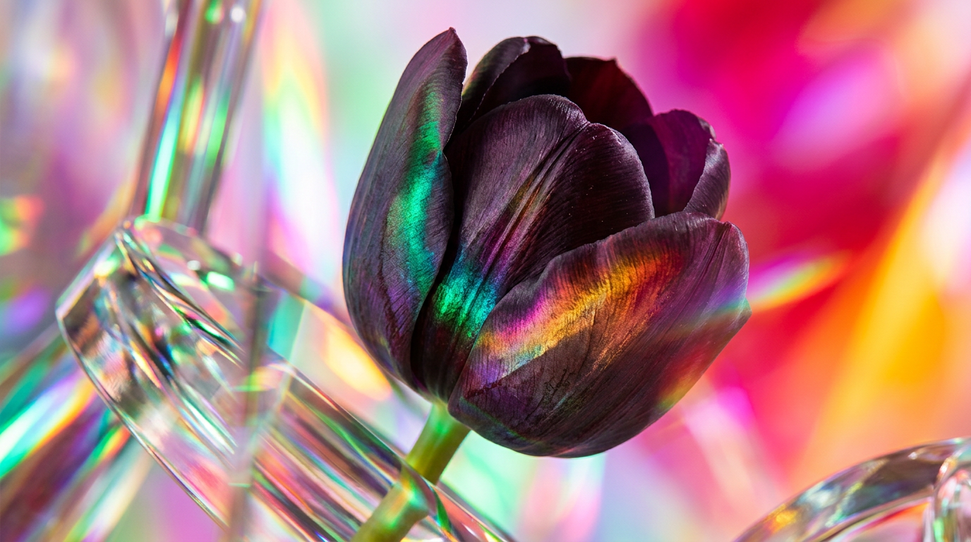 Black Tulip and luxury fragrance bottles on a marble vanity