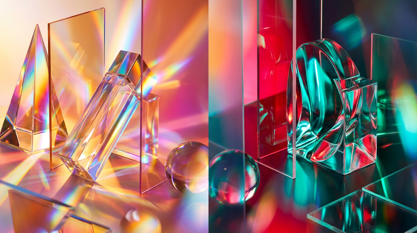 Elegant fragrance bottles representing day to night transition