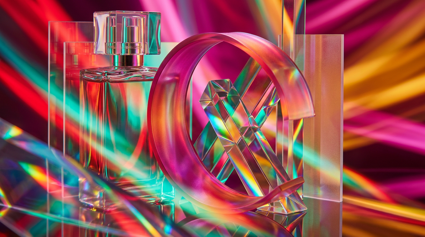 Romantic evening setting with elegant perfume bottles