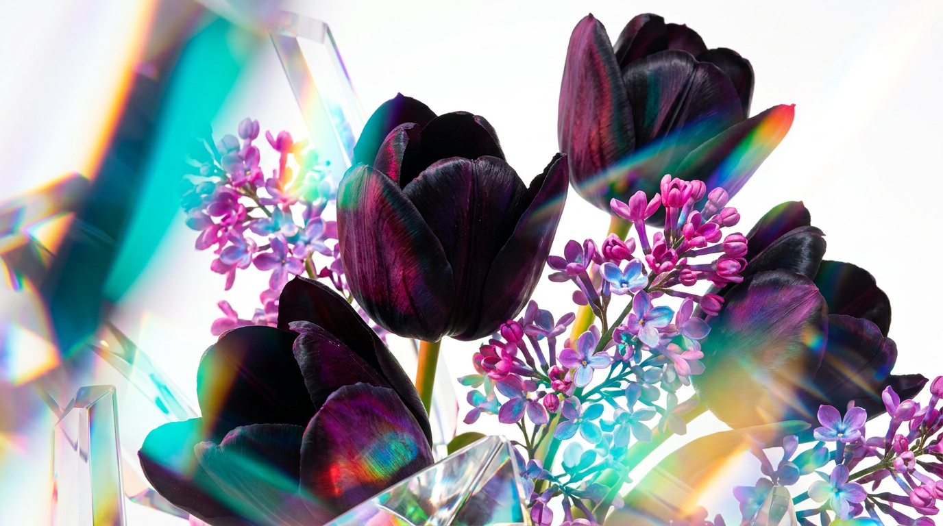 Black Tulip and floral perfume bottles on a luxury vanity