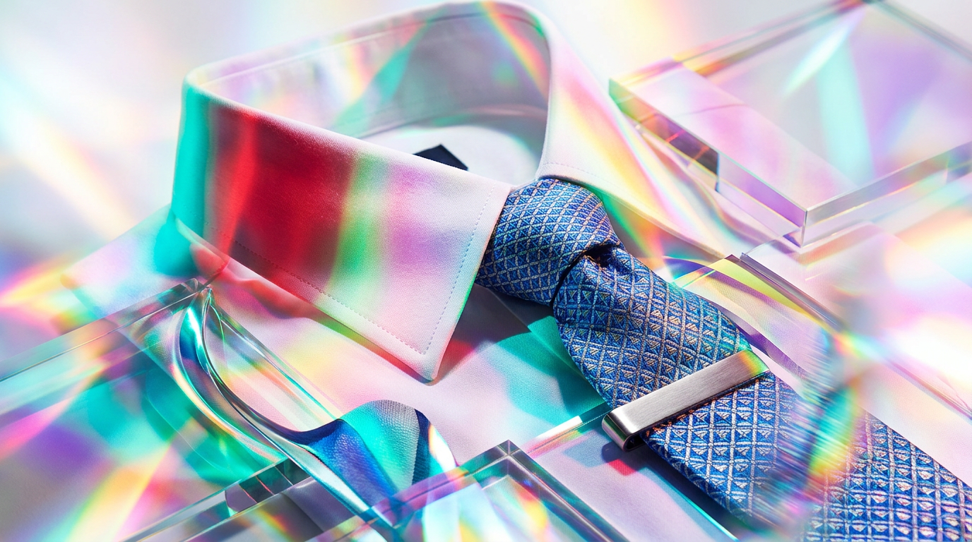 Elegant perfume bottle on a sleek office desk, representing professional workday wear