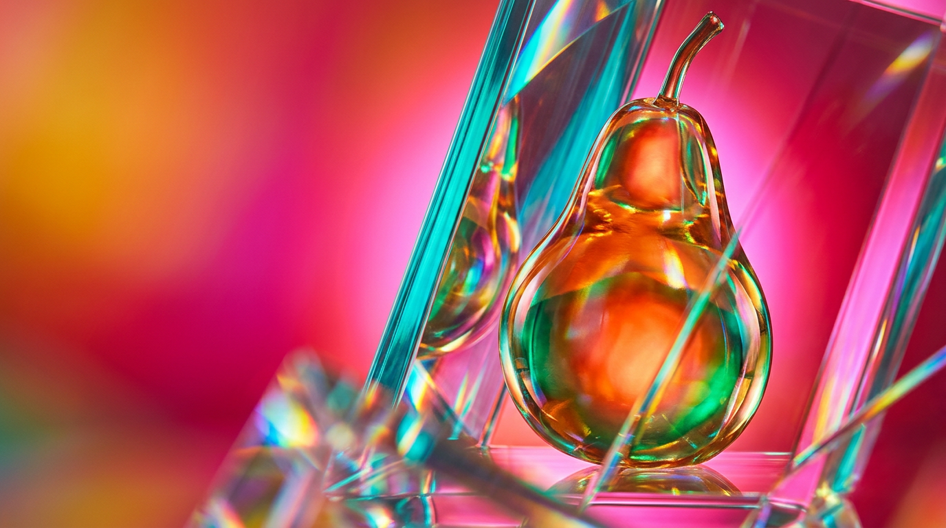 A beautiful arrangement of fresh pears and botanical ingredients representing perfume notes