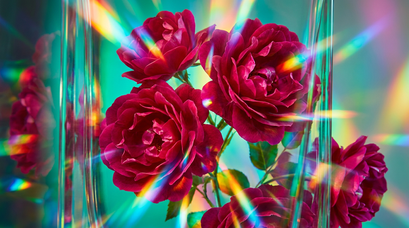 Wild Roses Perfume bottle in a lush garden setting