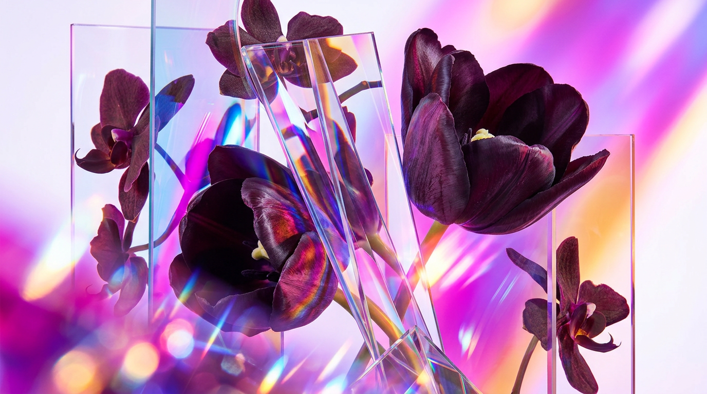 An atmospheric display of dark floral fragrances in a London setting