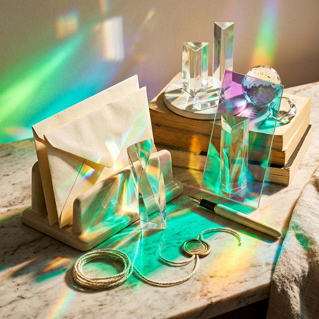 A bright, modern fragrance studio with sunlight streaming over glass bottles and botanical ingredients.