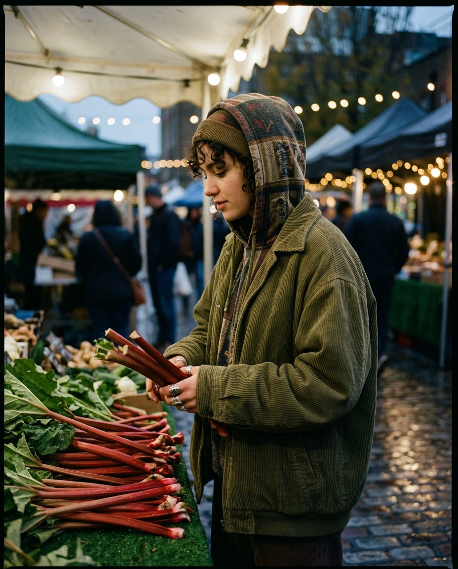A woman in a light linen jumper enjoying the crisp autumn air, representing a cozy and enveloping scent profile.